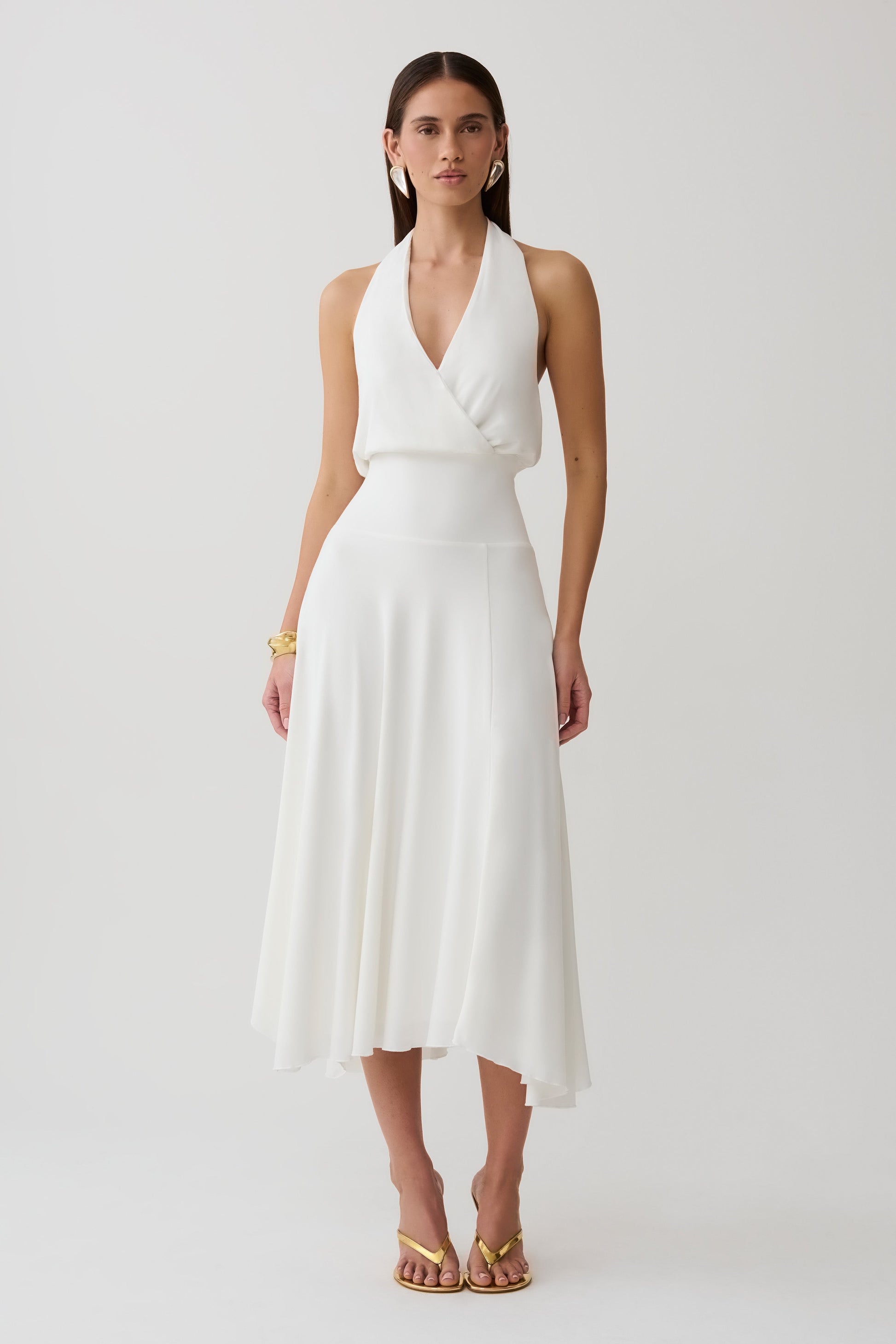Krish Hankie Halter Midi Dress / White | MESHKI