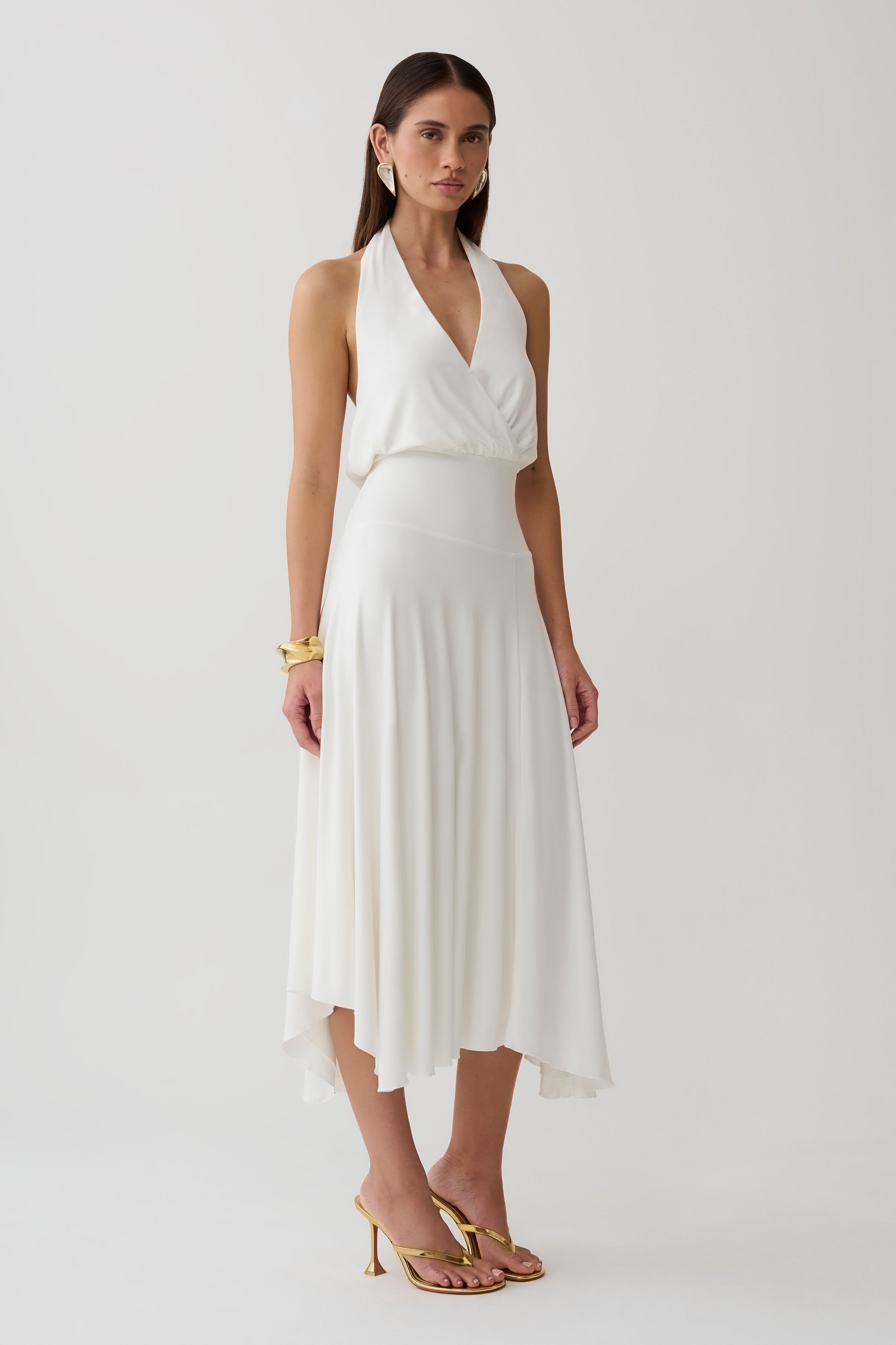 Krish Hankie Halter Midi Dress - White #4