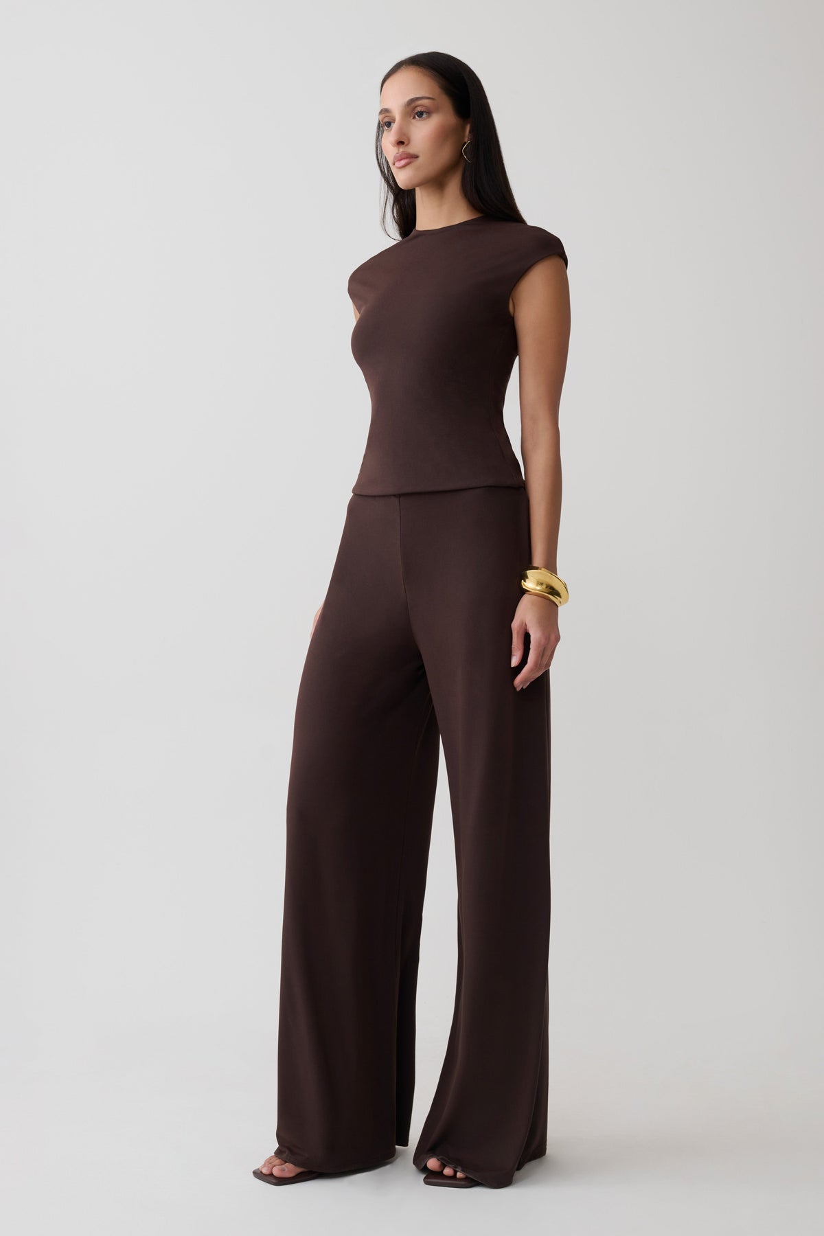 Krysh Wide Leg Peached Jersey Pants - Chocolate #4