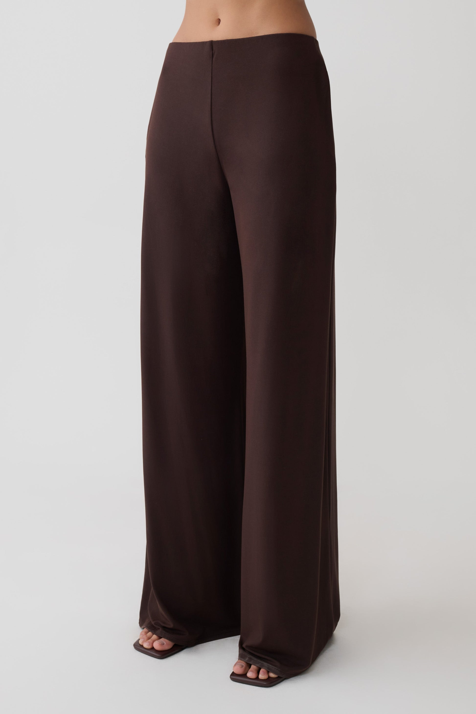 Krysh Wide Leg Peached Jersey Pants - Chocolate #3