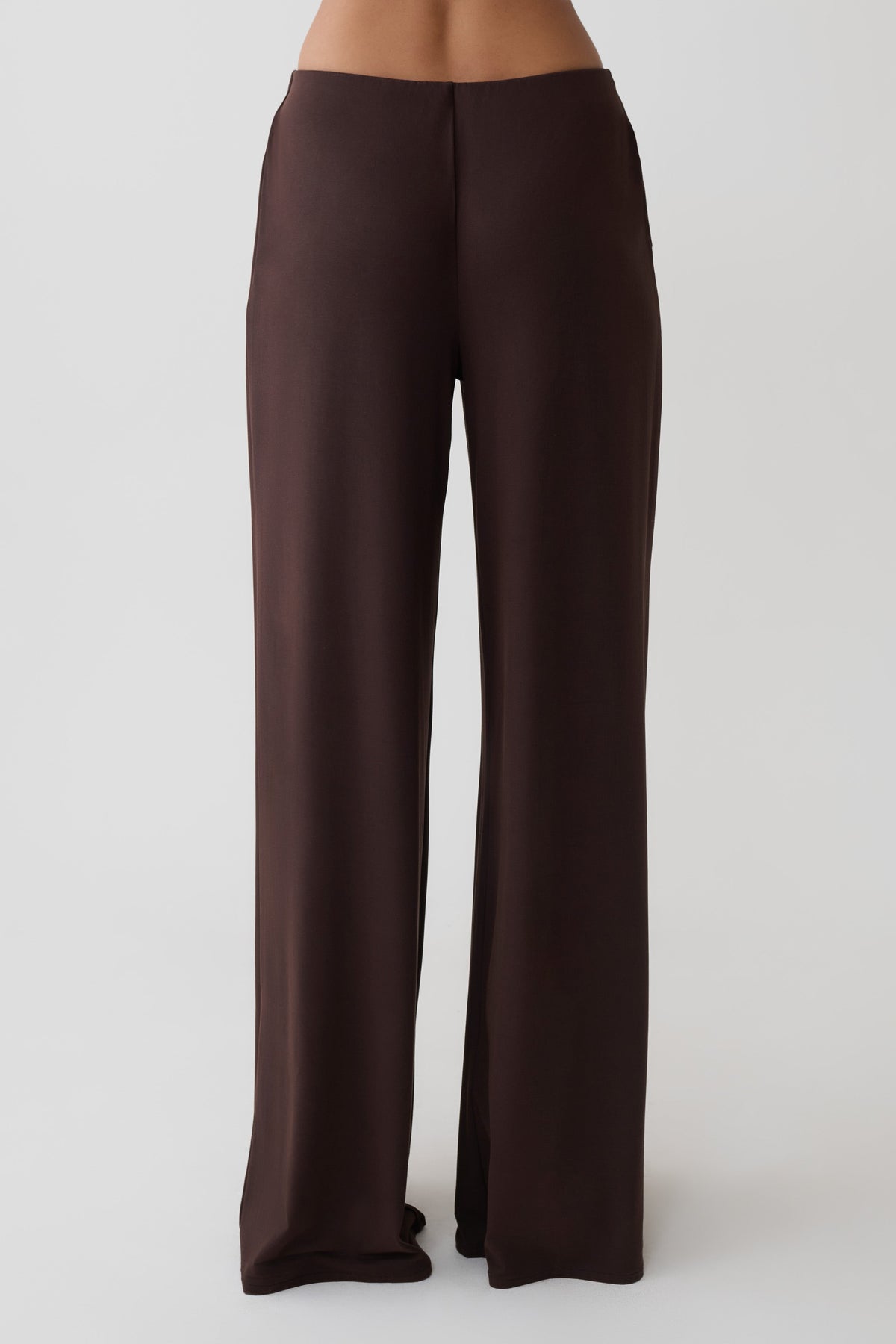Krysh Wide Leg Peached Jersey Pants - Chocolate