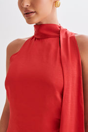 Aubriella Halter Mini Dress With Tie - Red