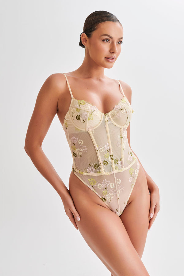 Annette Lace Bodysuit - Nude Floral - MESHKI U.S