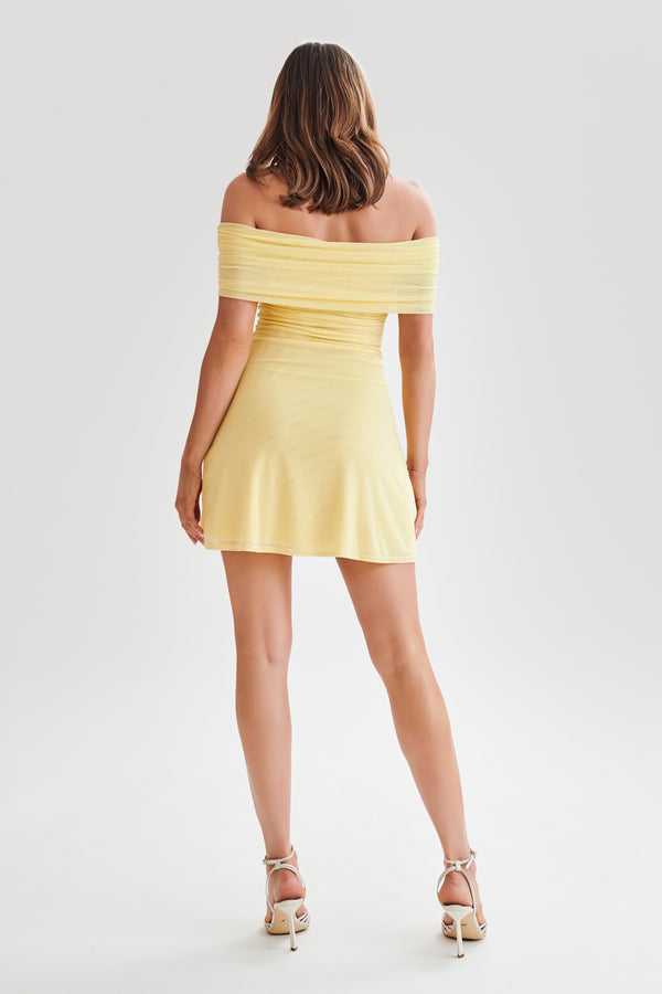 Josie Off Shoulder Mesh Mini Dress - Lemon