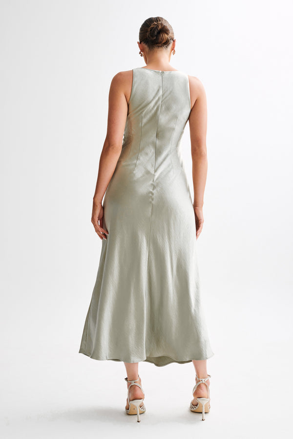 Meghan Short Sleeve Satin Maxi Dress - Sage