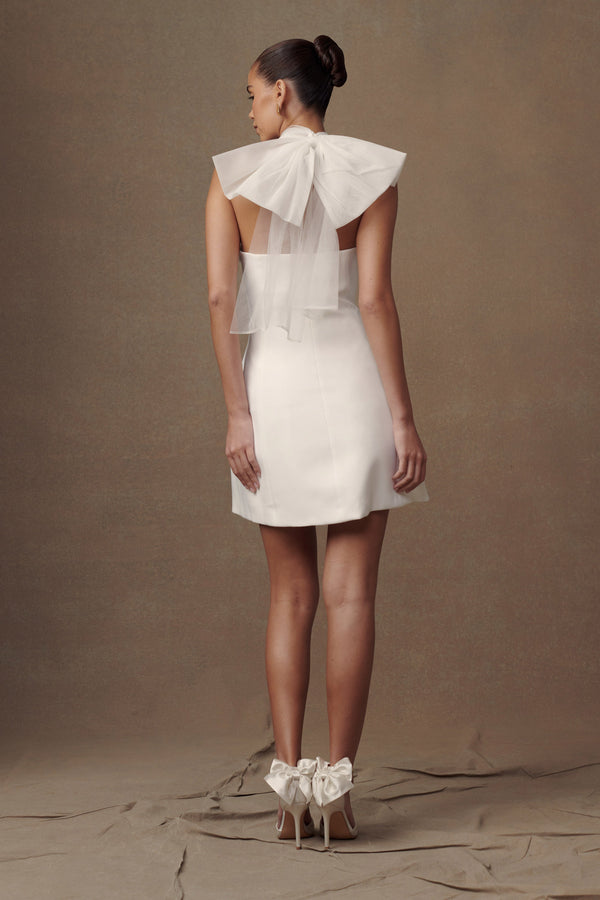 Maryam Tulle Bow Mini Dress - White