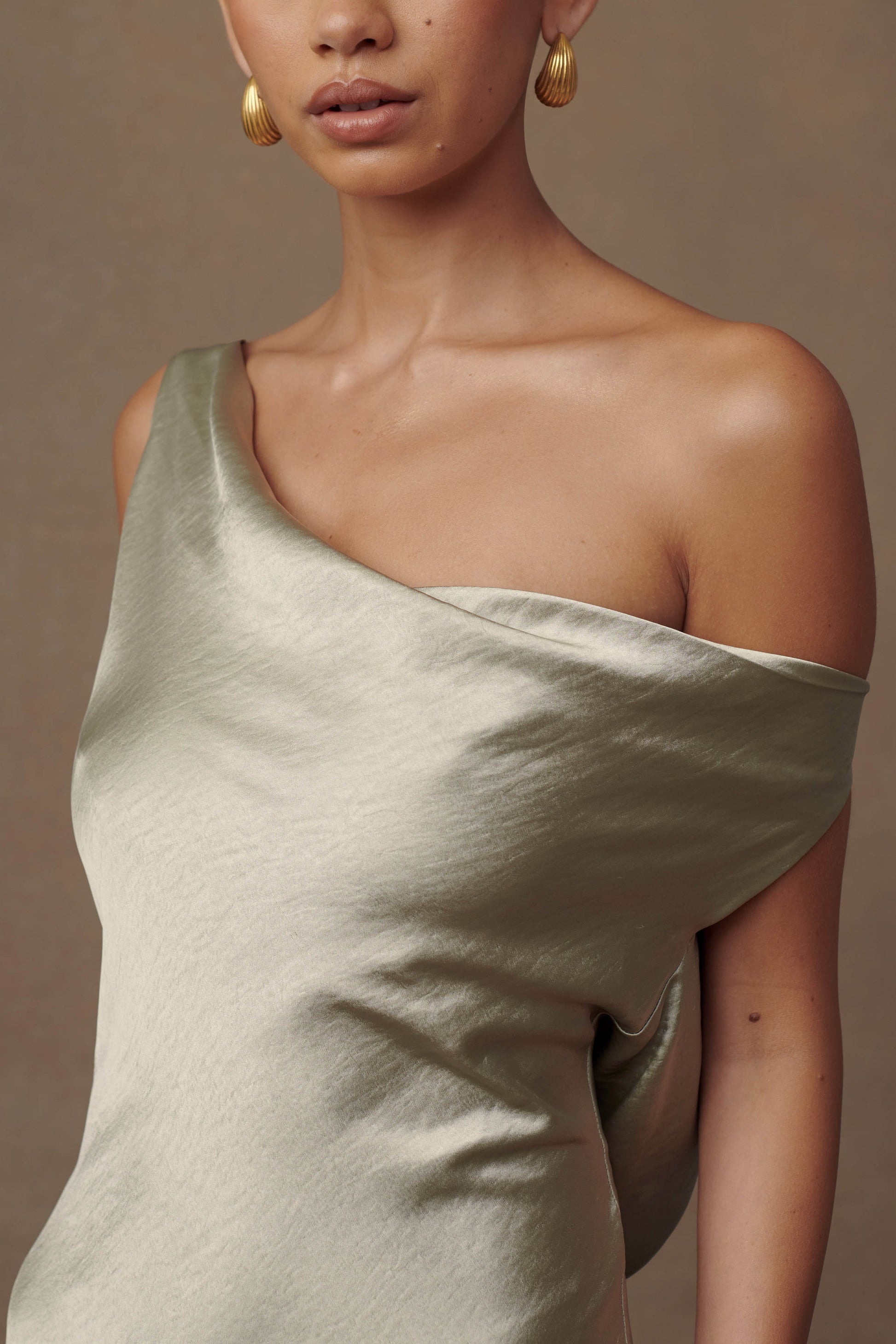 Yvette Slip Maxi Dress With Asymmetrical Hem - Sage | MESHKI US Yvette Slip Maxi Dress With Asymmetrical Hem - Sage | MESHKI US
