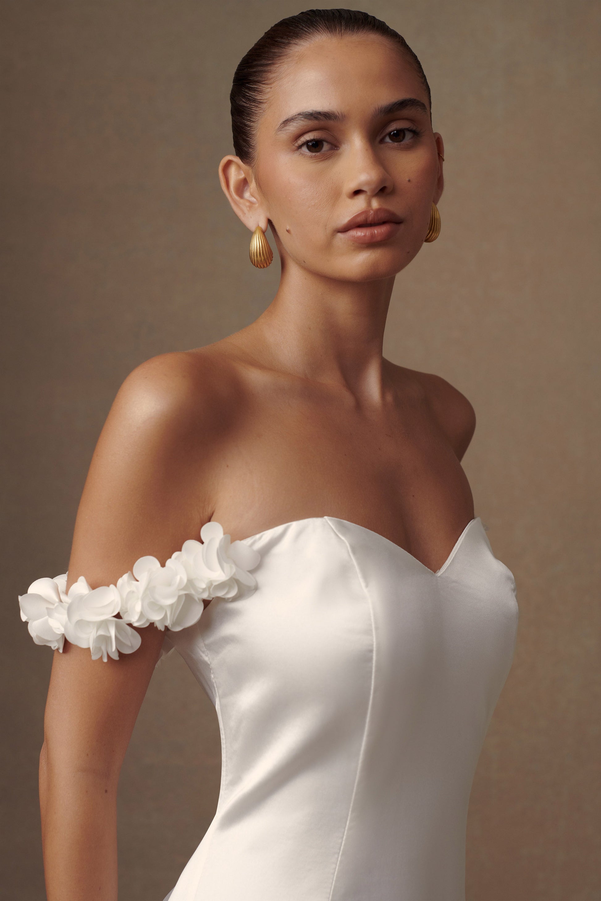 Karrie Satin Rose Mini Dress - White #3