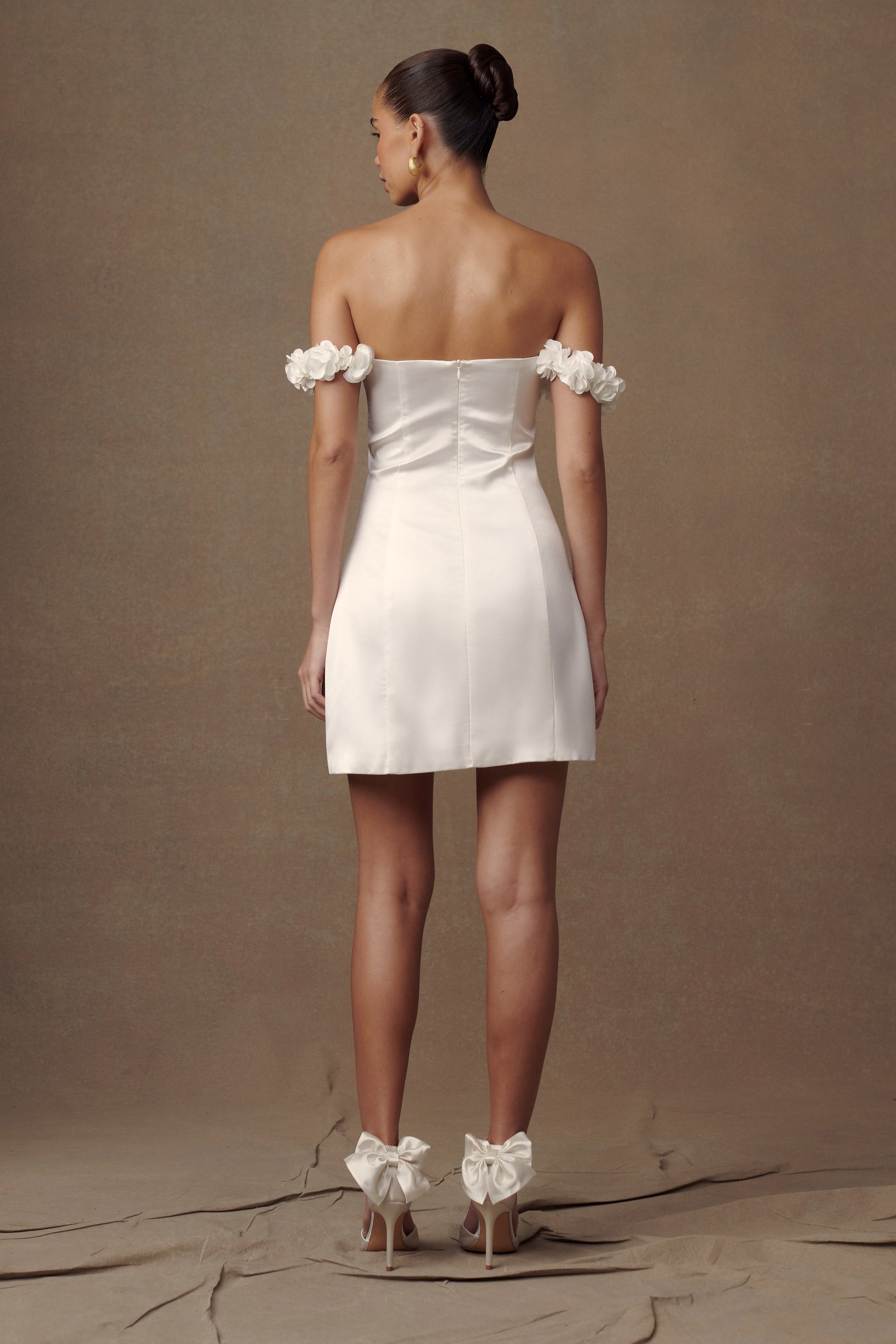 Karrie Satin Rose Mini Dress - White #7