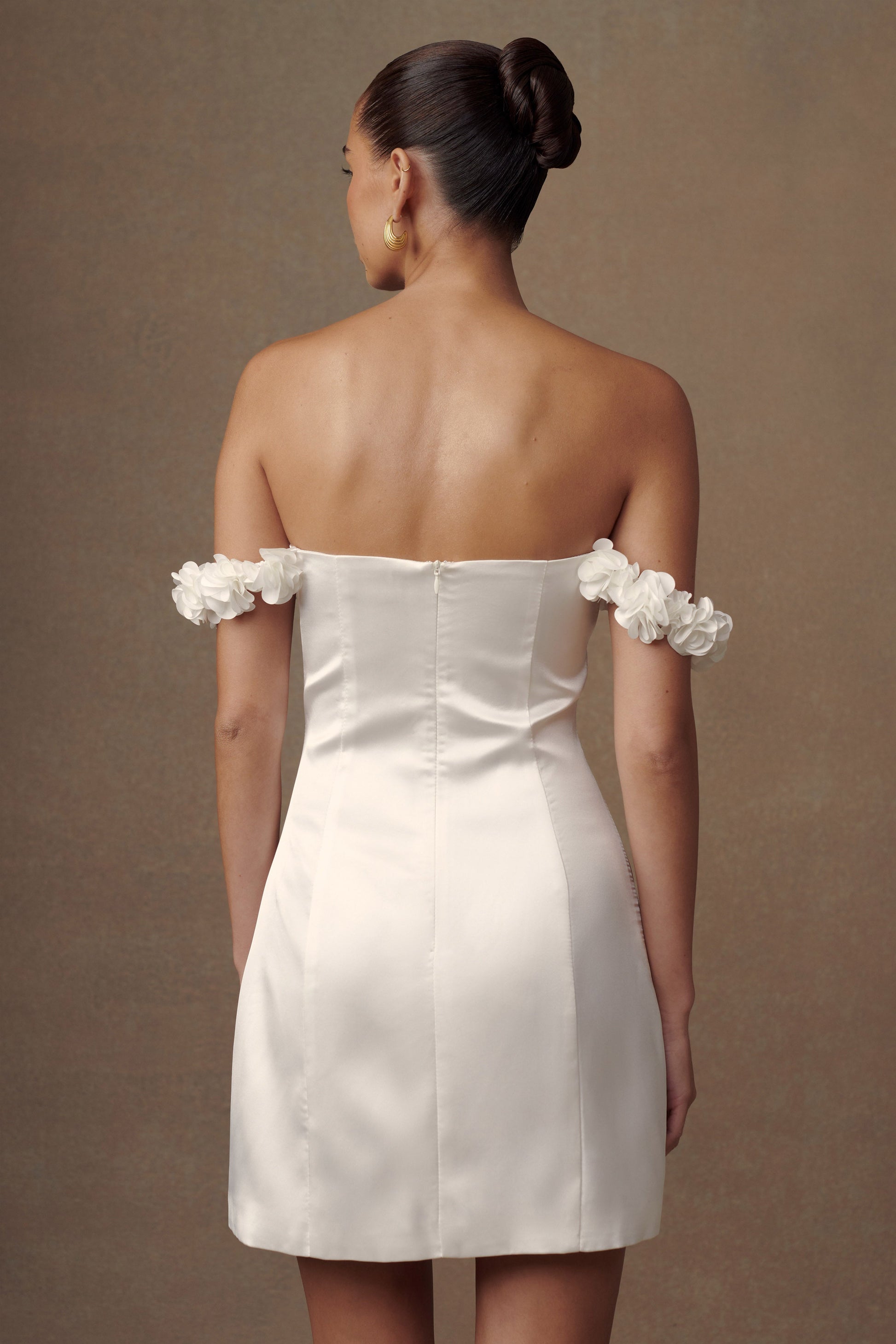 Karrie Satin Rose Mini Dress - White #2