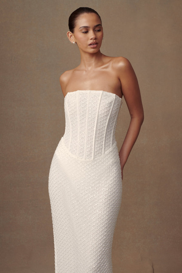 Gemma Strapless Sequin Maxi Dress - White