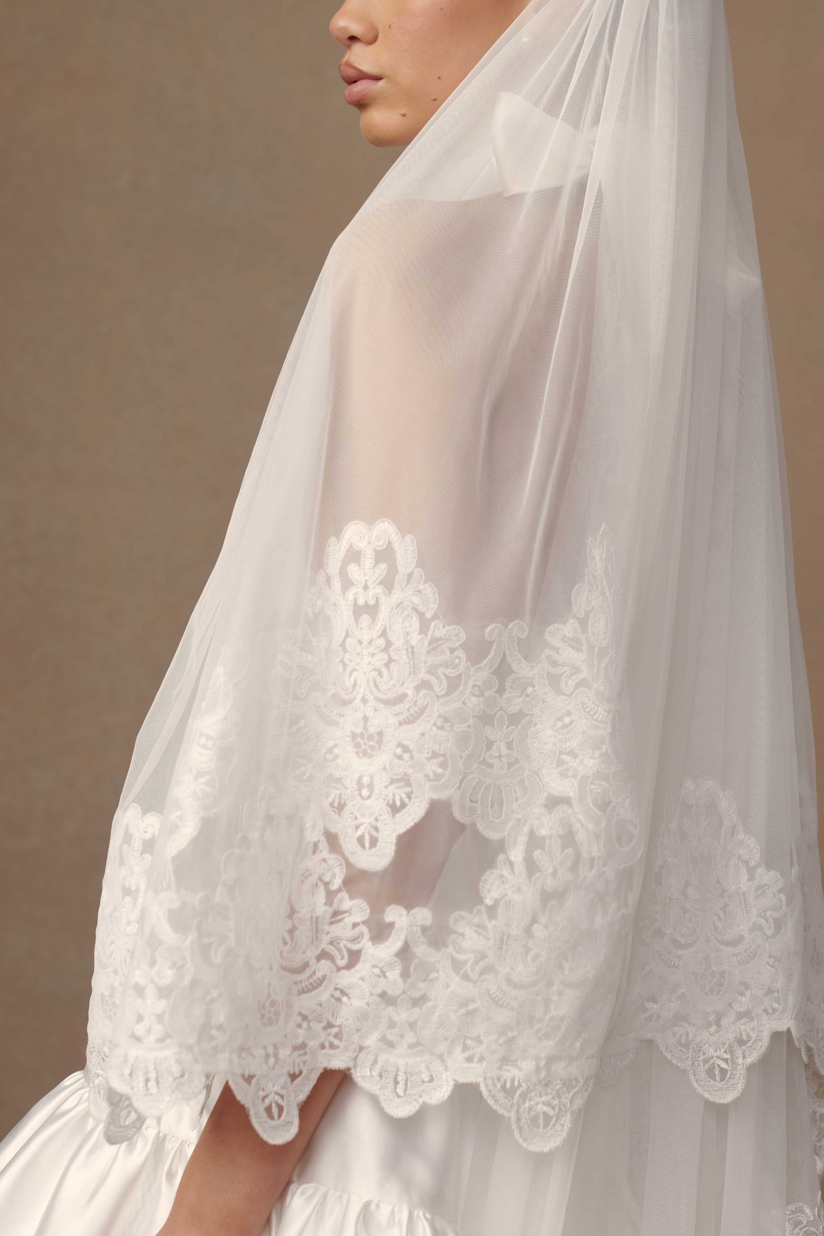 Paulette Lace Trim Veil - White | MESHKI US