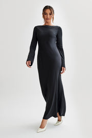 Rayleigh Long Sleeve Satin Maxi Dress - Black