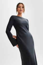 Rayleigh Long Sleeve Satin Maxi Dress - Black