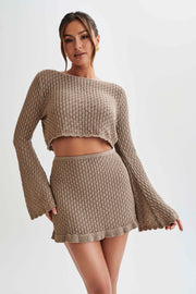 Sian Knit Long Sleeve Crop Top - Taupe