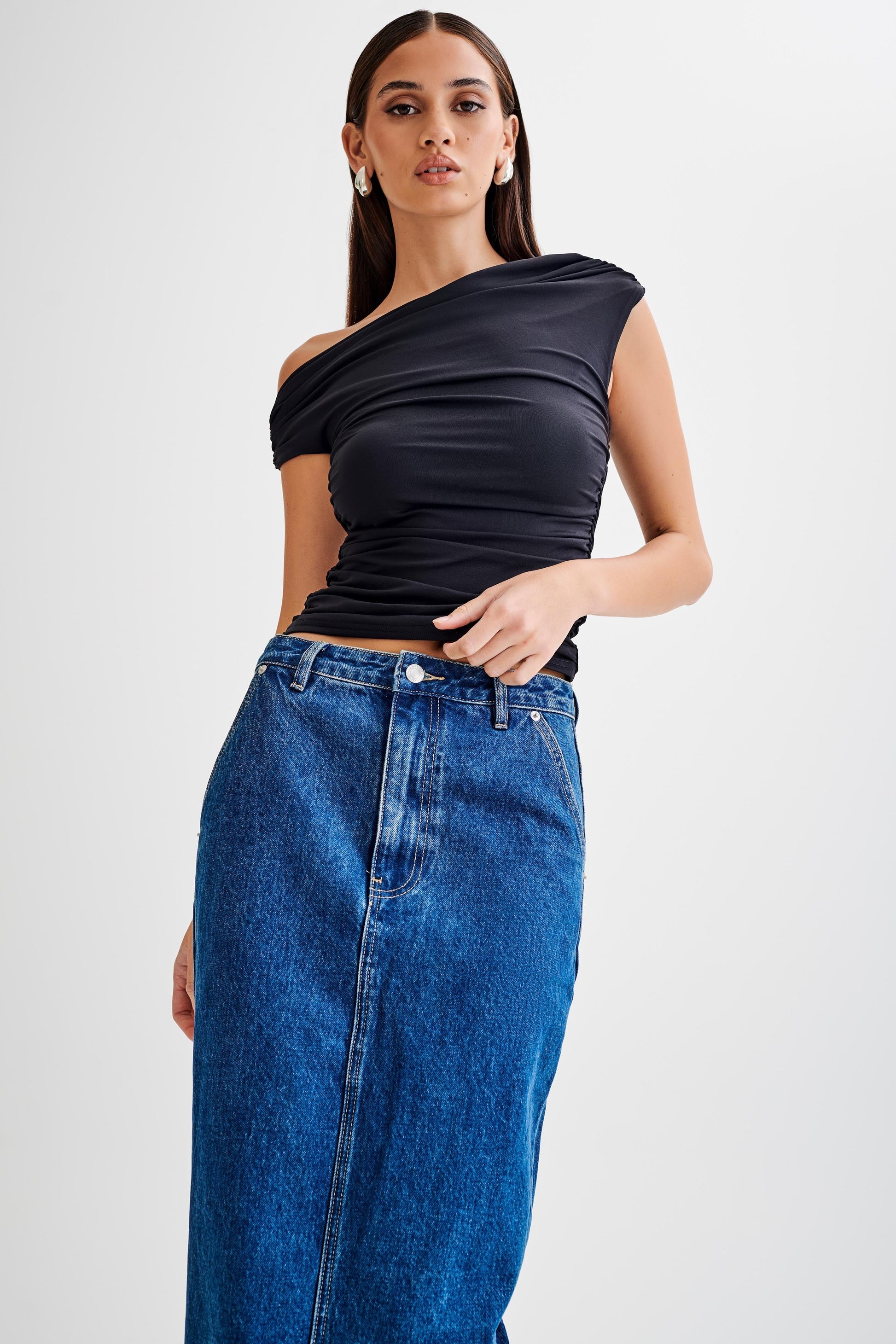 Alayna Slinky Ruched Top - Black #8