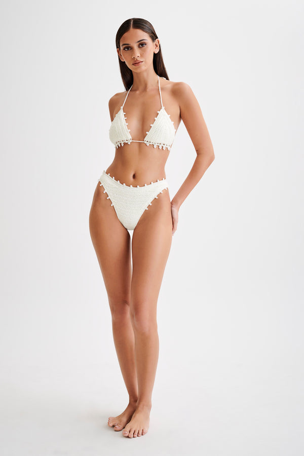 Sadie Pearl Knit Bikini Bottom - White