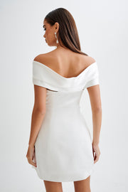 Evita Satin Off Shoulder Mini Dress - White
