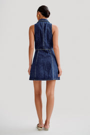 Eugenie Collared Denim Mini Dress - Dark Blue