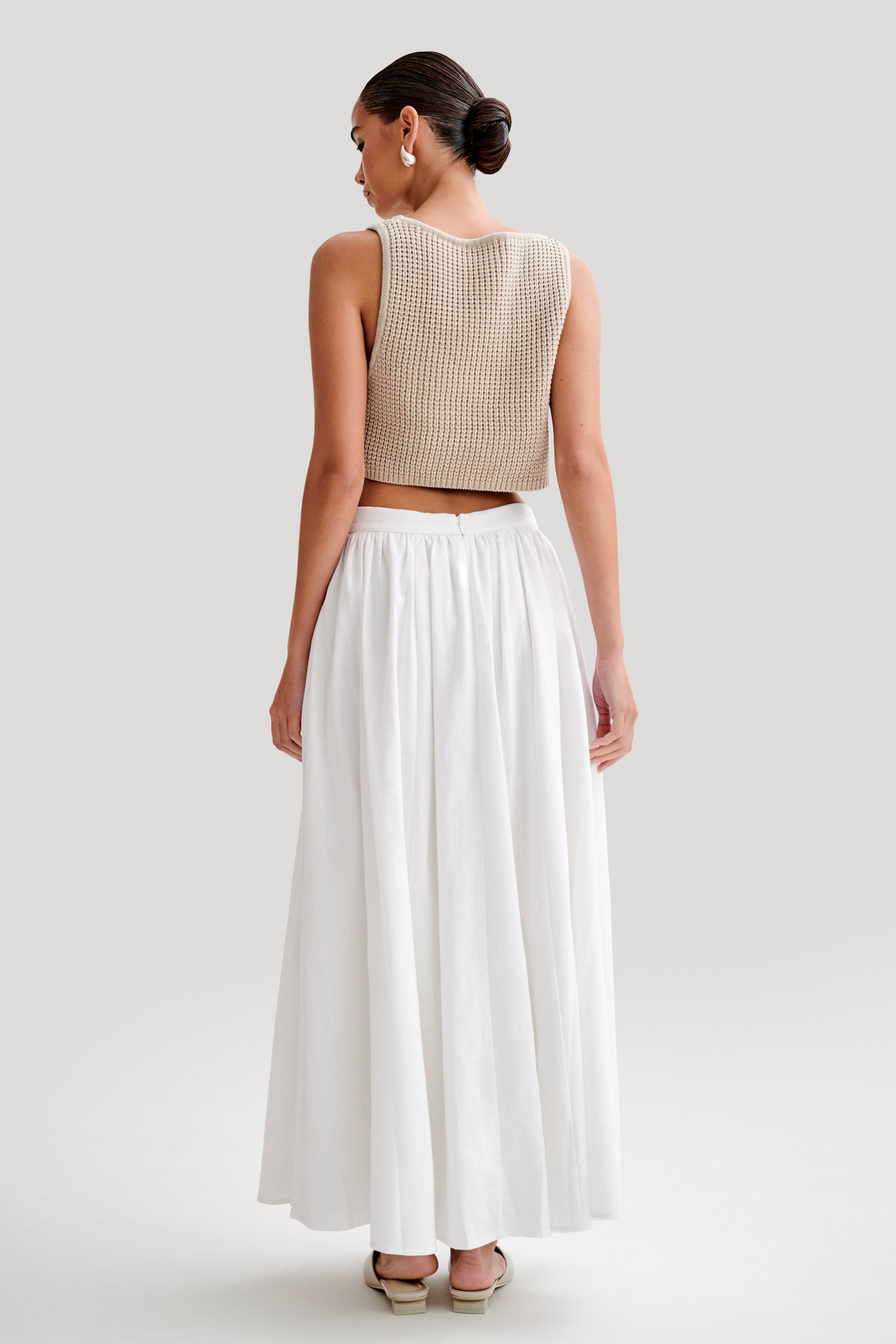 Cap-Sleeve Off-Shoulder Lace Panel Ruched Crop Top / High Waist Paisley Print Maxi A-Line Skirt / String Belt / Set main image 0