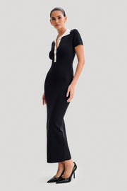 Jessamine Collared Contrast Maxi Dress - Black