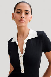 Jessamine Collared Contrast Maxi Dress - Black
