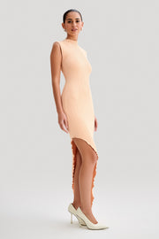 Arden Asymmetrical Rib Knit Maxi Dress - Light Peach