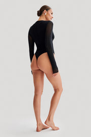 Selma Long Sleeve Diamante Bodysuit - Black/Black