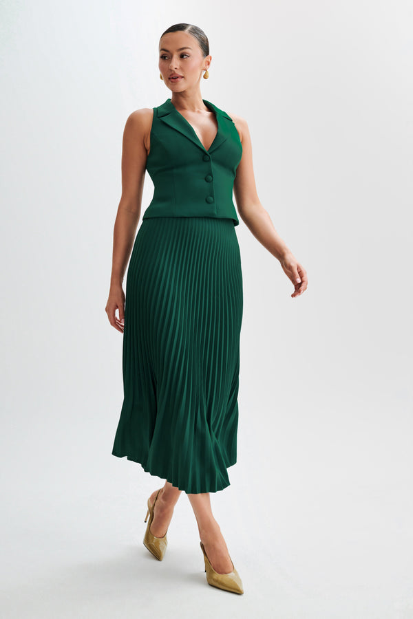 Twyla Pleated Suiting Maxi Skirt - Forest Green