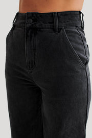 Roxy Wide Leg High Waist Denim Jeans - Washed Black