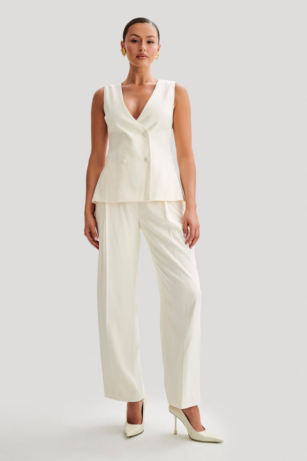 Amelie Suiting Longline Wrap Top - Ivory
