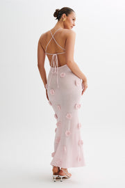 Suki Knit Maxi Dress With Flowers - Baby Pink