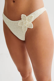 Skye Floral Crochet Tie Up Bikini Bottom - Ivory