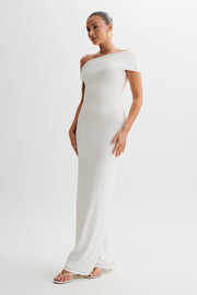 Cassandra Off Shoulder Slinky Maxi Dress - White