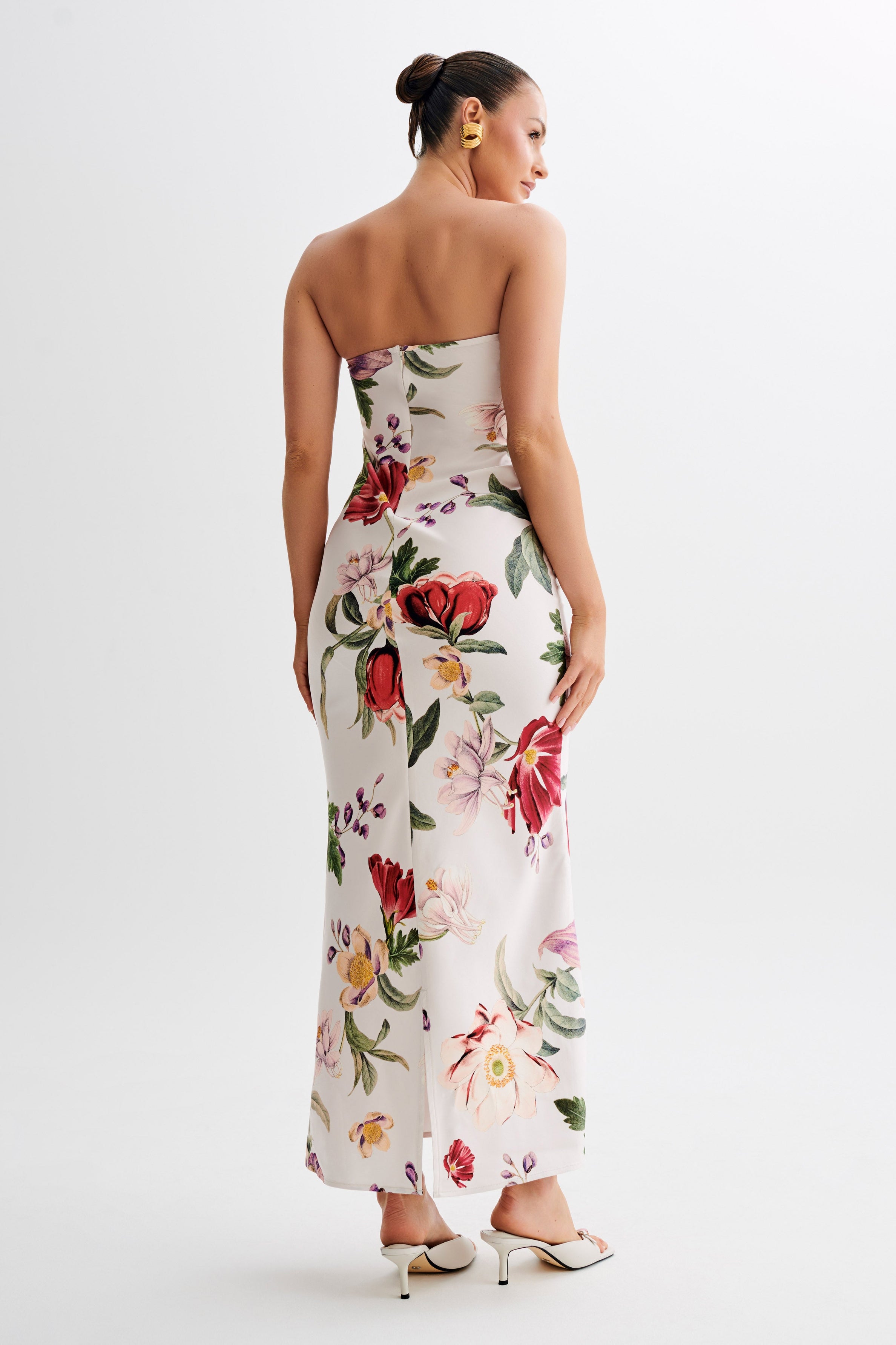 Claudette Strapless Satin Maxi Dress - Bella Rosa Print - MESHKI U.S Claudette Strapless Satin Maxi Dress - Bella Rosa Print - MESHKI U.S