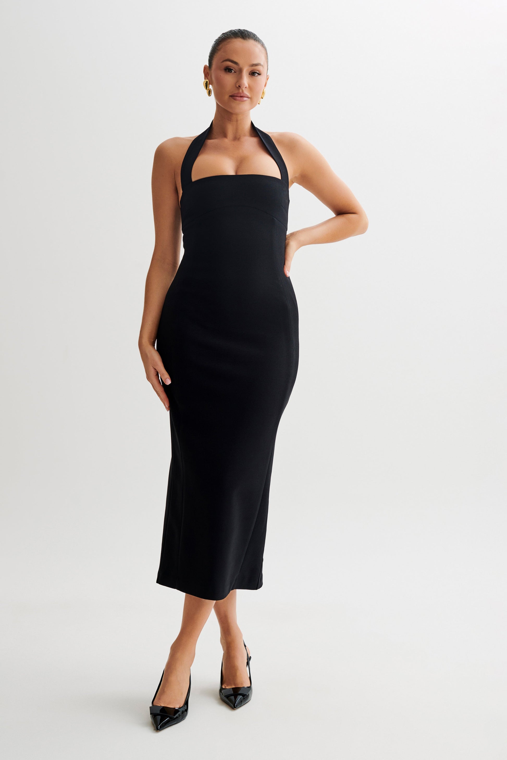 Midi Dress Long Black Halter Dress Amelita Suiting Halter Midi Dress Black Meshki XXS Midi Dress Long Black Halter Dress Amelita Suiting Halter Midi Dress Black Meshki XXS