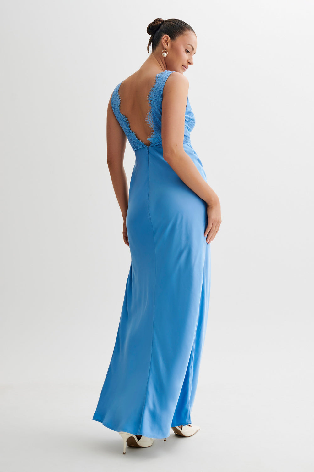 Ricci Satin And Lace Maxi Dress - Iris Blue