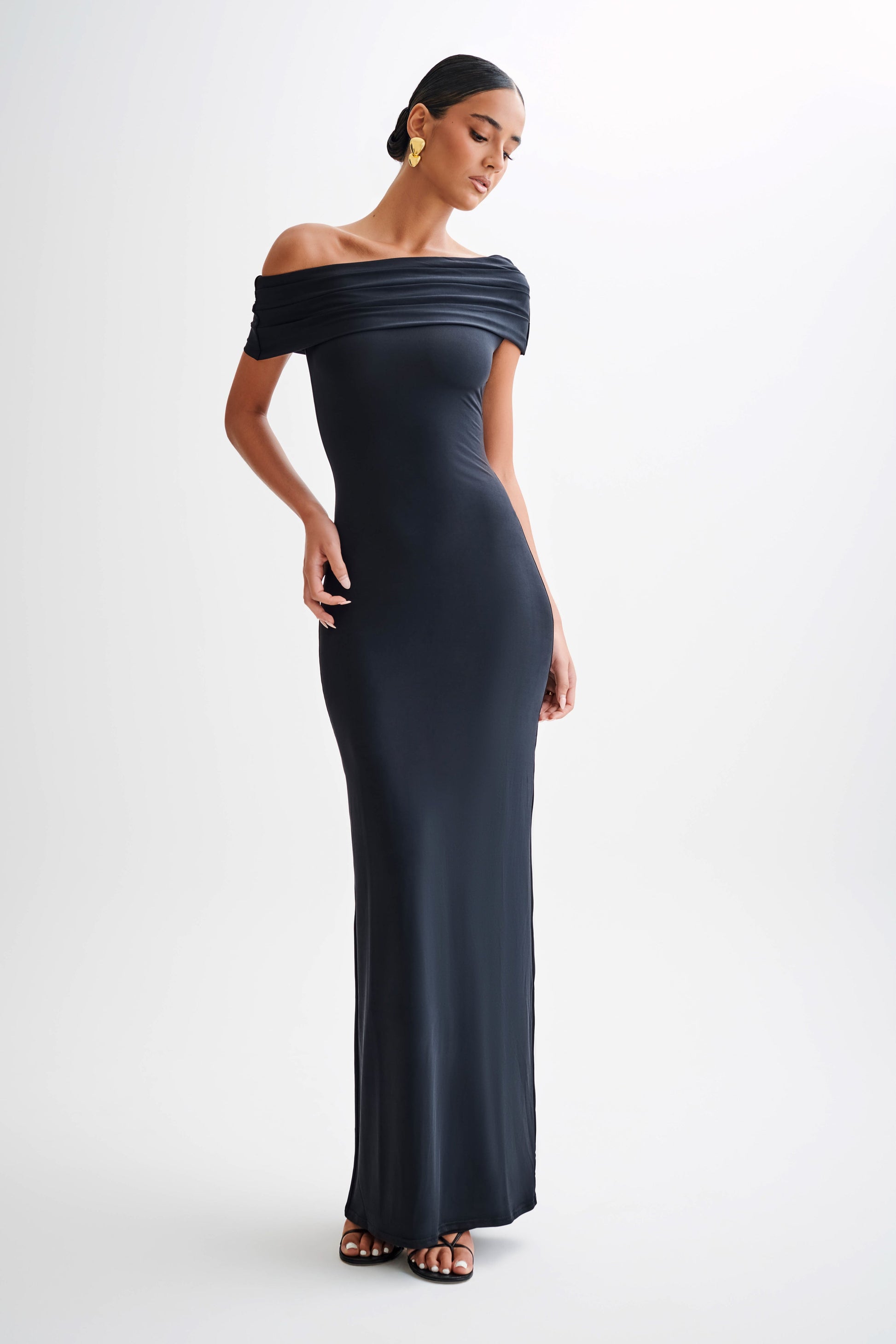 cassandra maxi dress Cassandra Off Shoulder Slinky Maxi Dress / Pale Pink | MESHKI