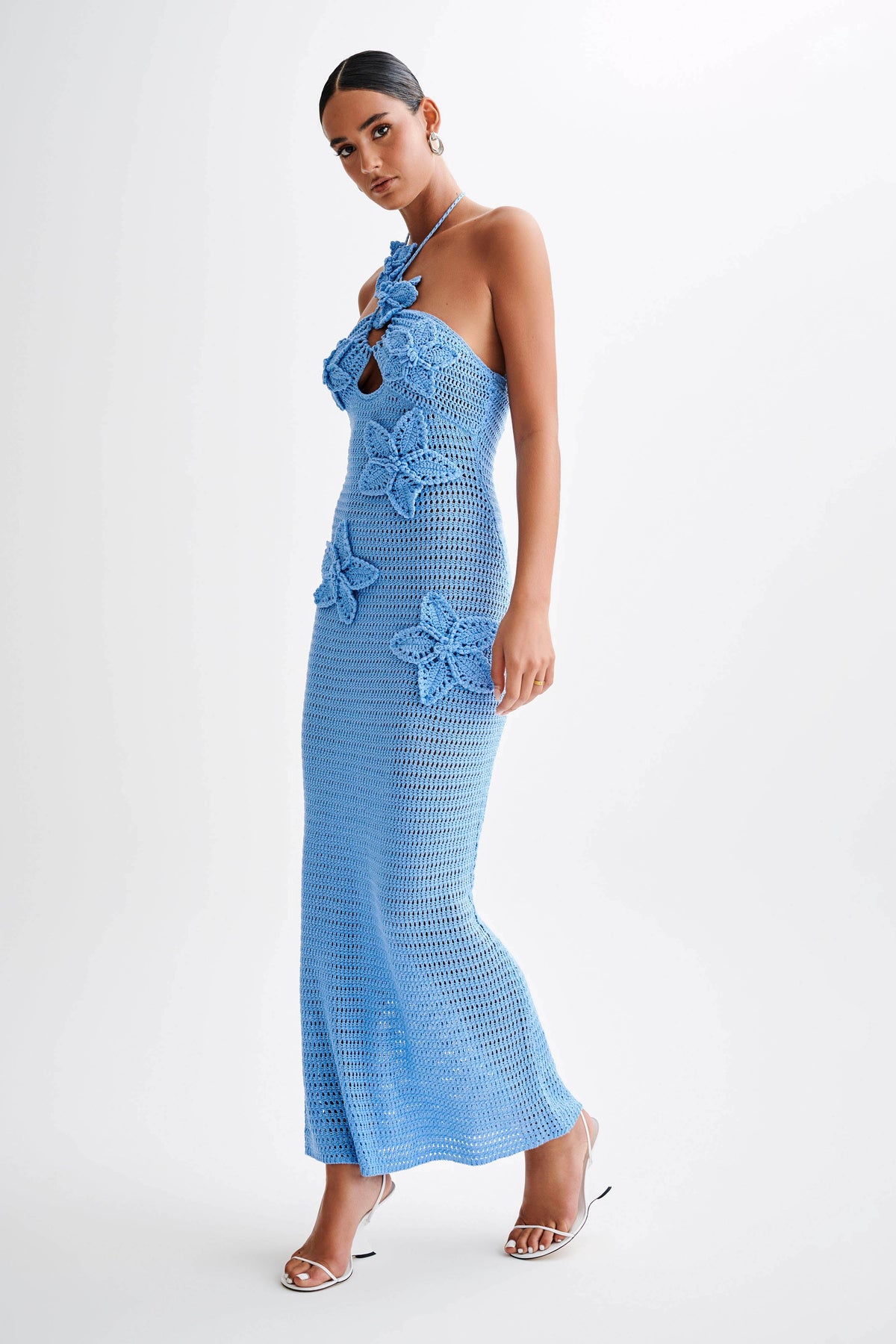 Kyla Floral Crochet Maxi Dress - Cornflower Blue #5