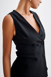Amelie Suiting Longline Wrap Top - Black