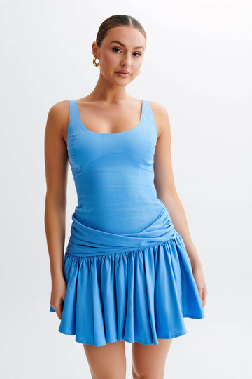 Alvara Cotton Puffy Mini Dress - Iris Blue