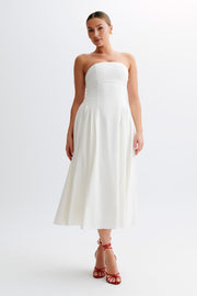 Carmele Cotton Gathered Midi Dress - White