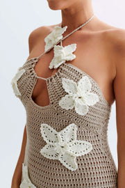Kyla Floral Crochet Maxi Dress  - Taupe/White