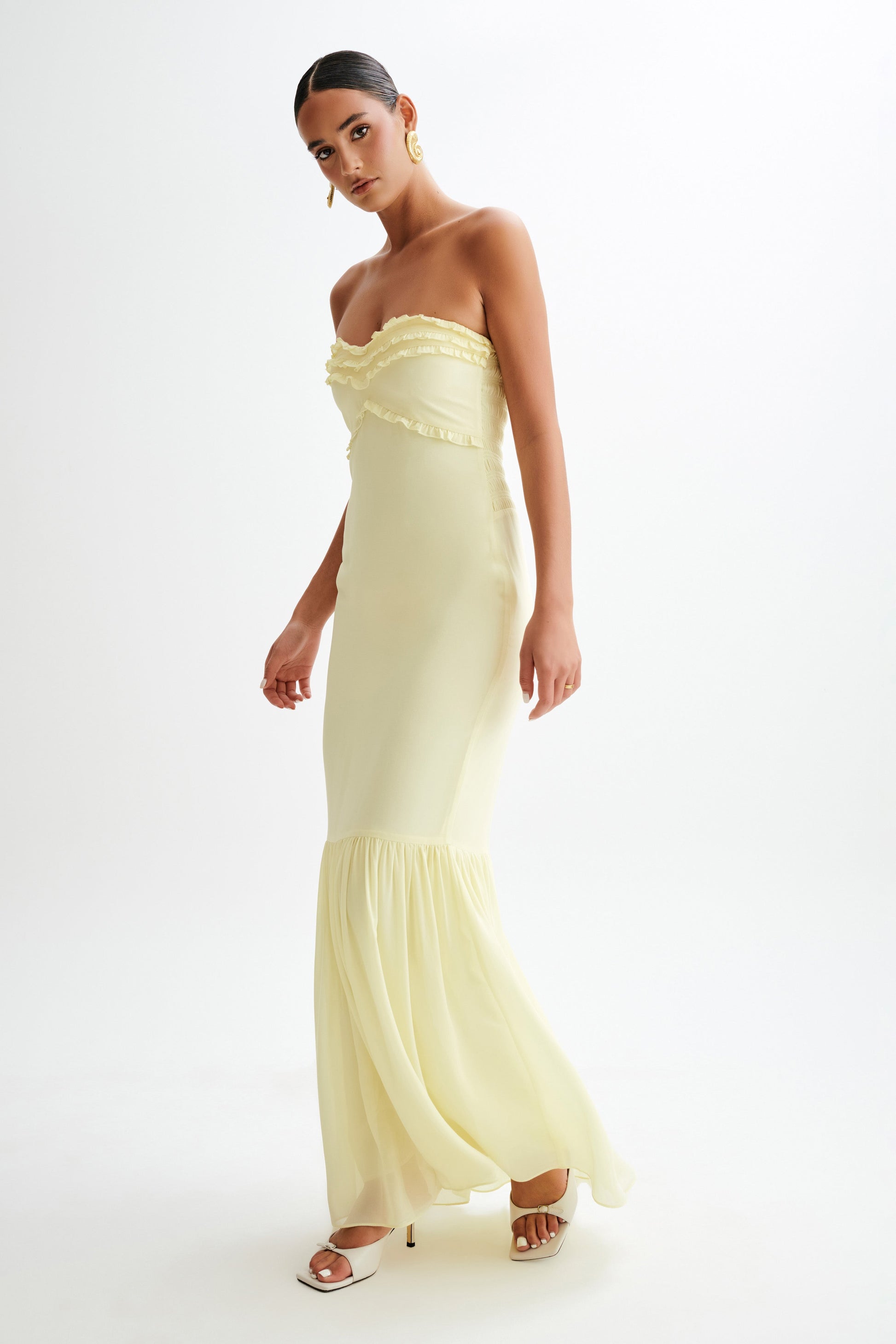 Olivette Strapless Chiffon Maxi Dress - Lemon Sherbet #4