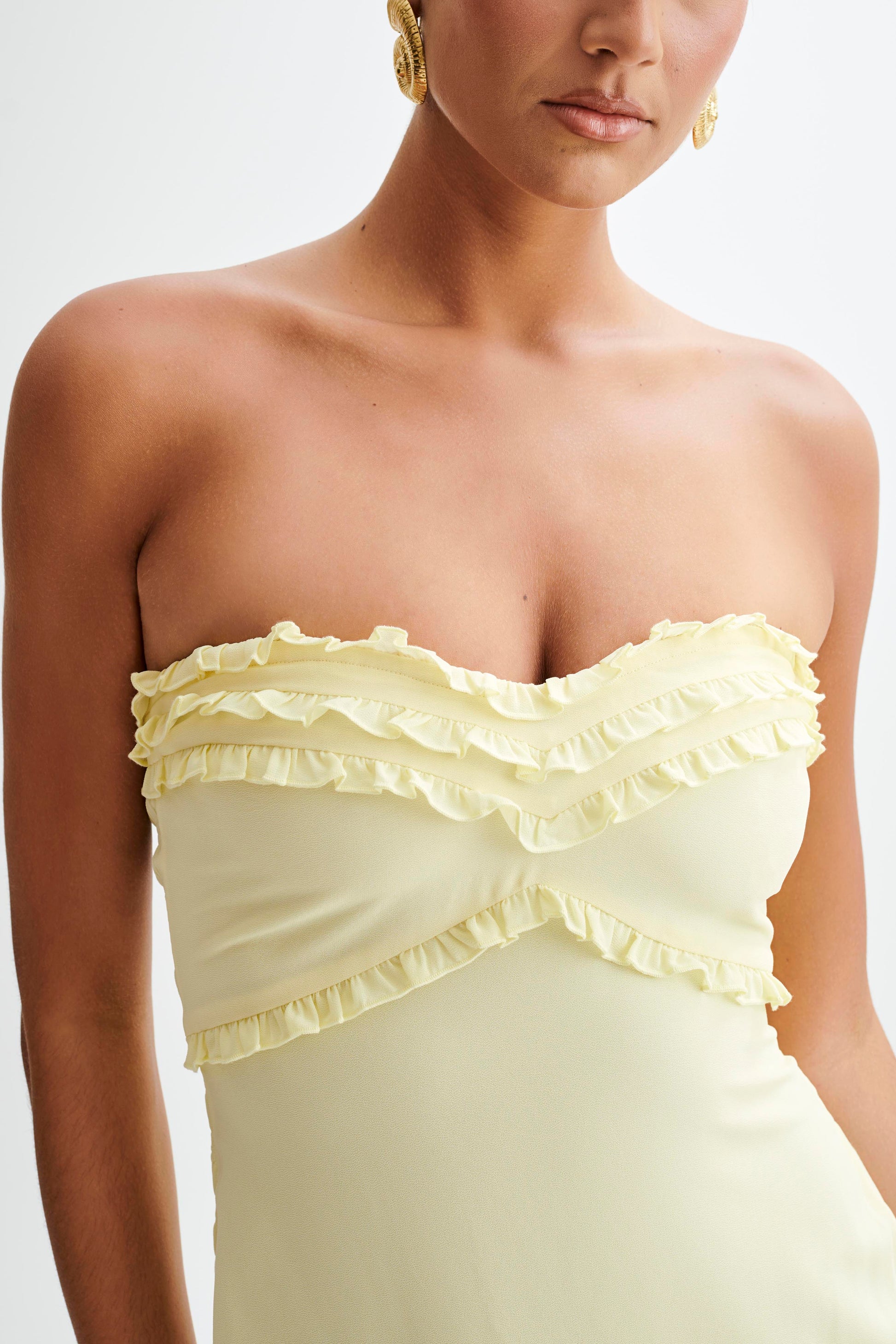 Olivette Strapless Chiffon Maxi Dress - Lemon Sherbet #3