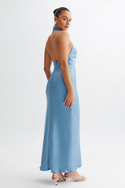 Belladonna Satin Halter Maxi Dress - Iris Blue