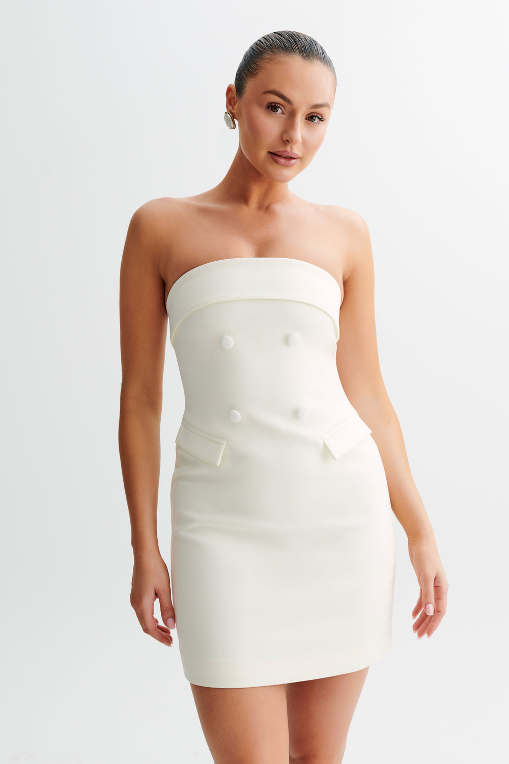 Abbie Strapless Suiting Mini Dress - Ivory
