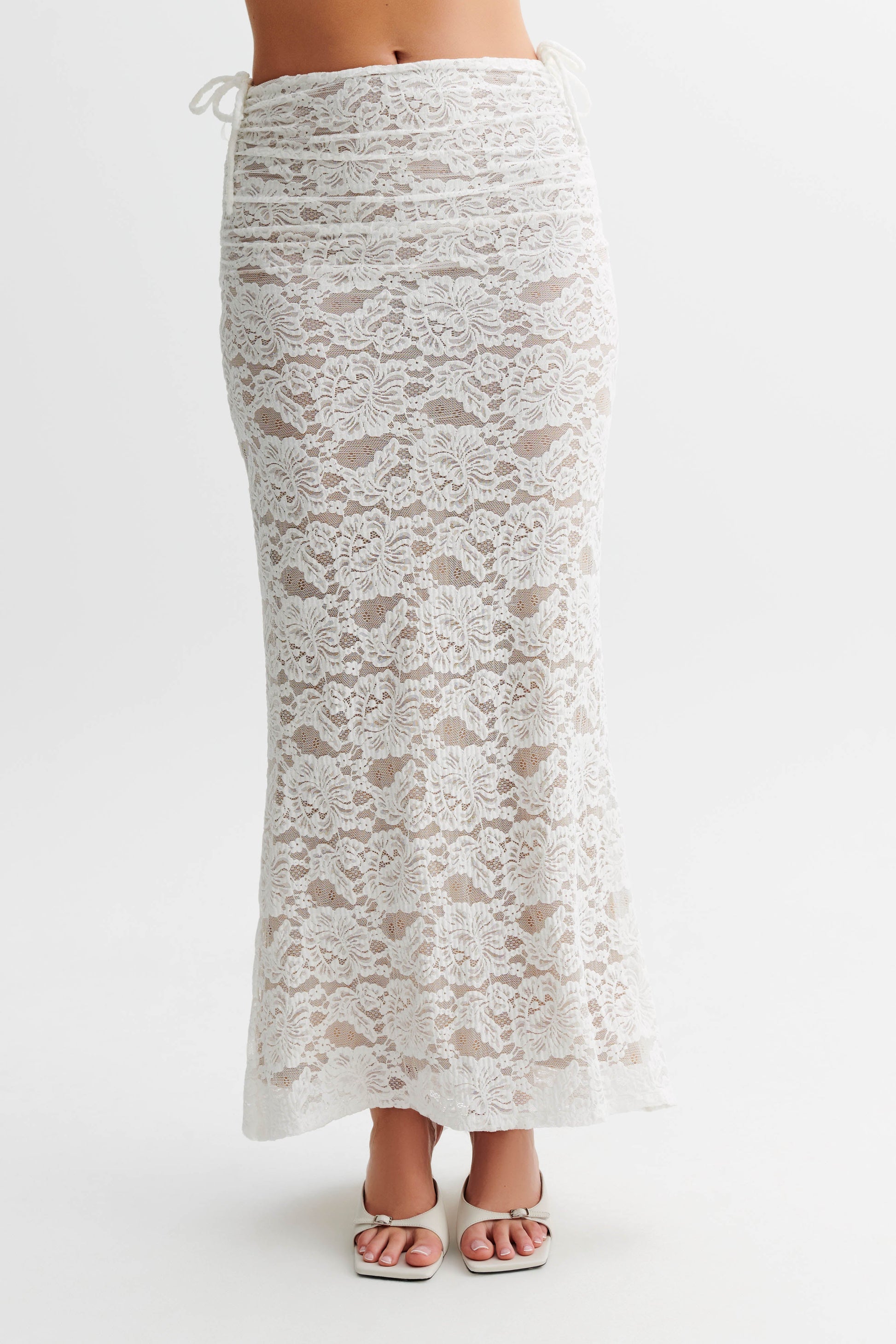 Daniela Lace Plisse Ruched Maxi Skirt - Ivory #5