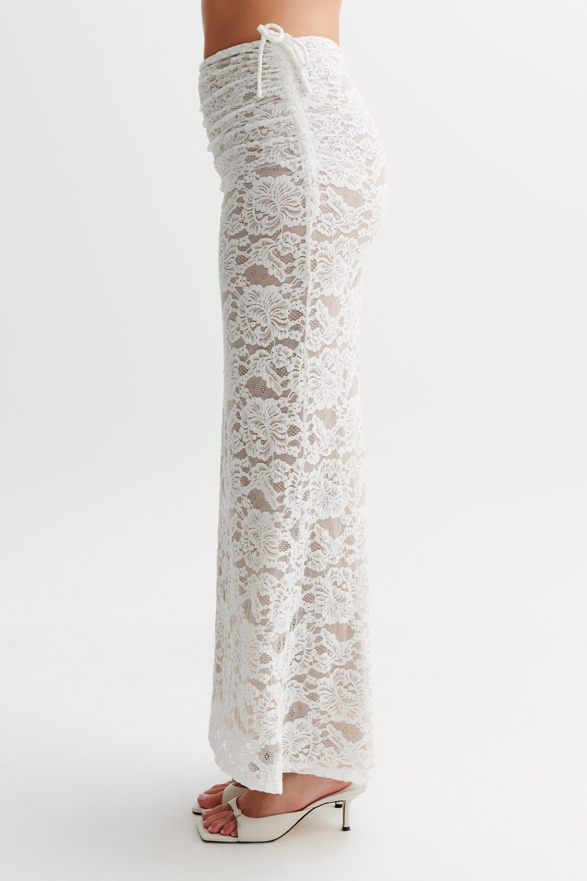 Daniela Lace Plisse Ruched Maxi Skirt - Ivory #6