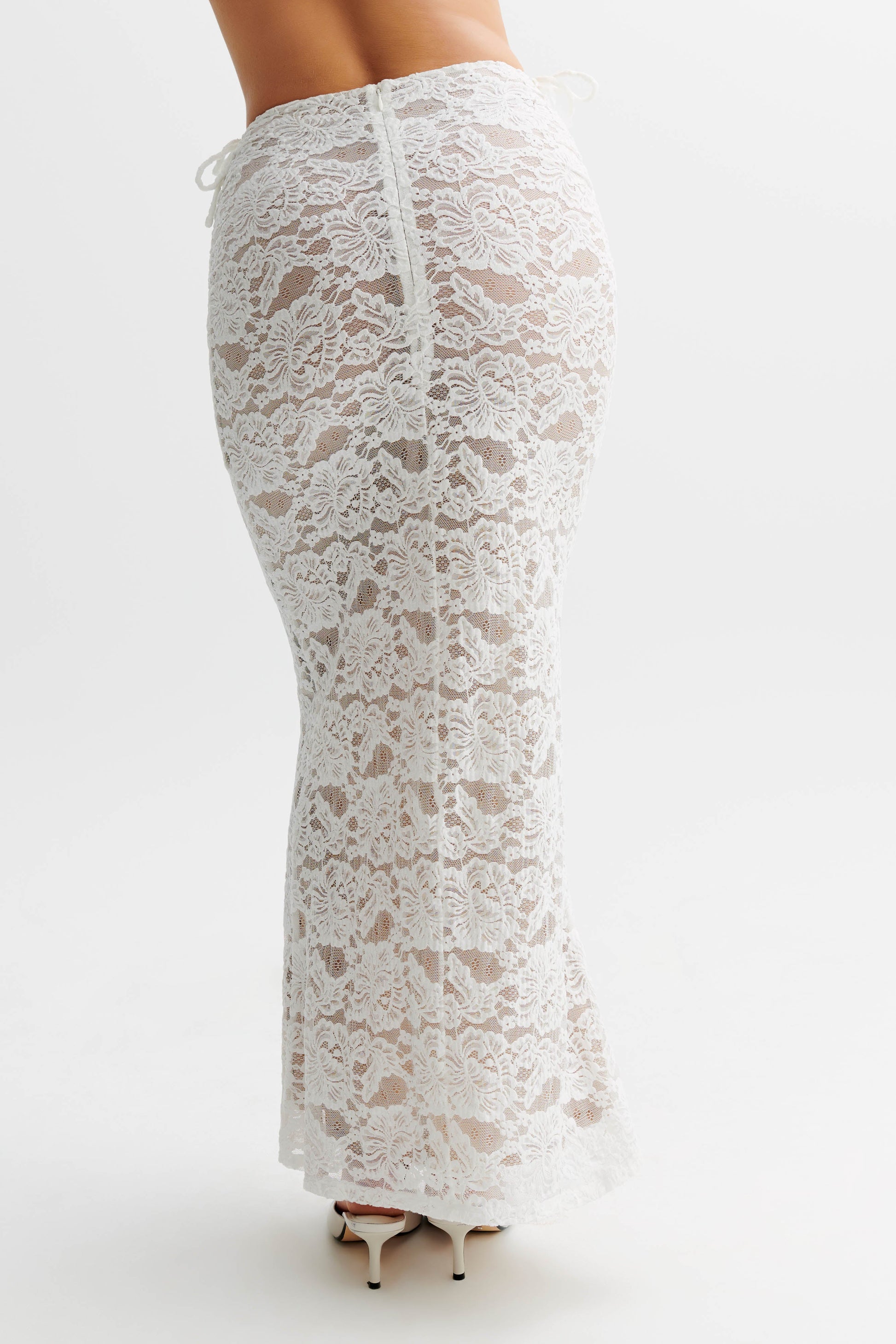 Daniela Lace Plisse Ruched Maxi Skirt - Ivory #7